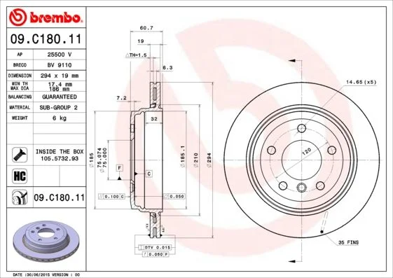 Brzdový kotúč BREMBO 09.C180.11