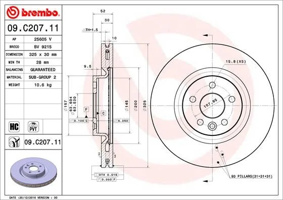 Brzdový kotúč BREMBO 09.C207.11