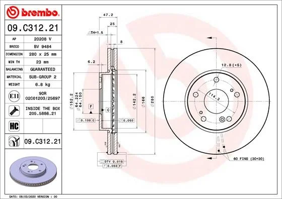 Brake Disc BREMBO 09.C312.21