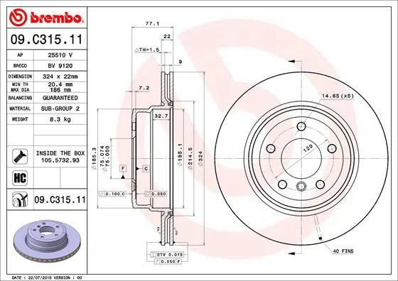 Brake Disc BREMBO 09.C315.11