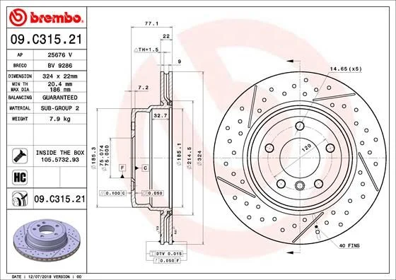 Brzdový kotúč BREMBO 09.C315.21