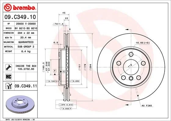 Brzdový kotúč BREMBO 09.C349.11
