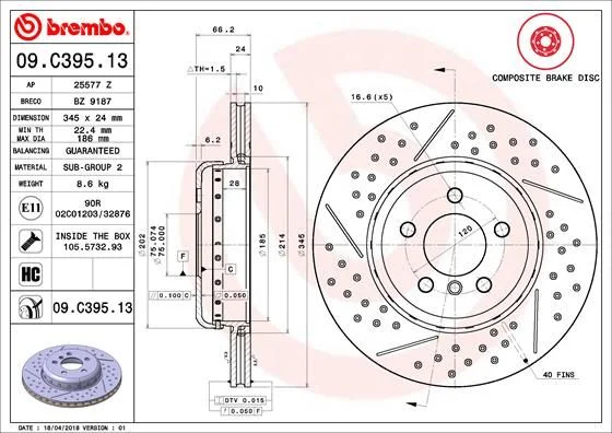 Brzdový kotúč BREMBO 09.C395.13