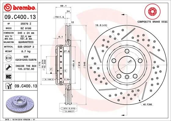 Brzdový kotúč BREMBO 09.C400.13