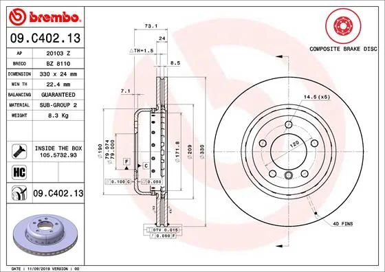Brzdový kotúč BREMBO 09.C402.13