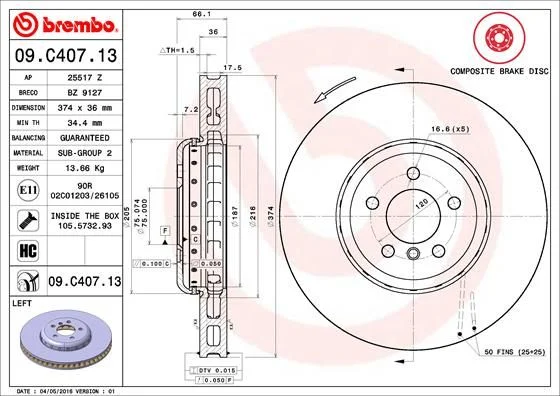 Brzdový kotúč BREMBO 09.C407.13