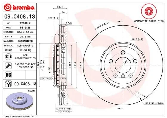 Brzdový kotúč BREMBO 09.C408.13