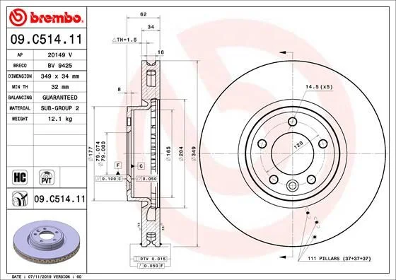 Brzdový kotúč BREMBO 09.C514.11