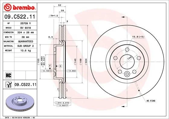 Brzdový kotúč BREMBO 09.C522.11