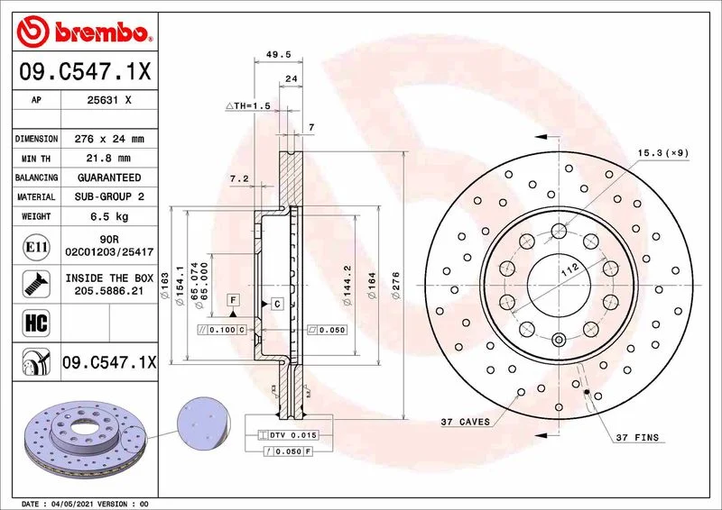 Brake Disc BREMBO 09.C547.1X