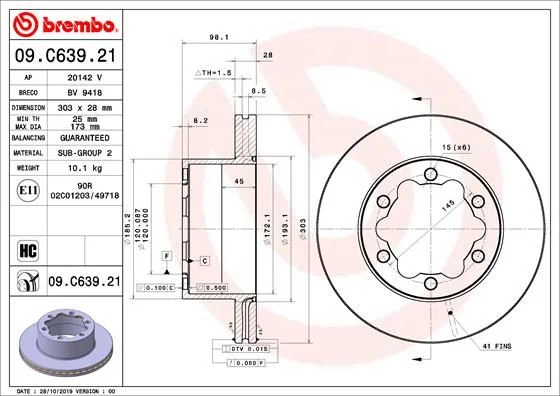 Brake Disc BREMBO 09.C639.21