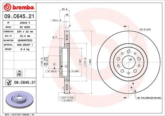 Brzdový kotúč BREMBO 09.C645.21