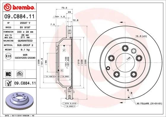 Brake Disc BREMBO 09.C884.11