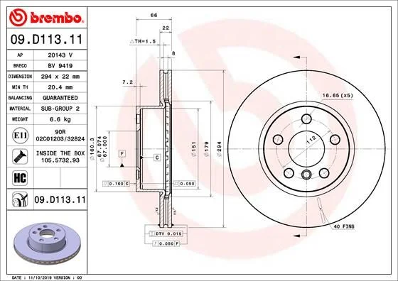 Brake Disc BREMBO 09.D113.11