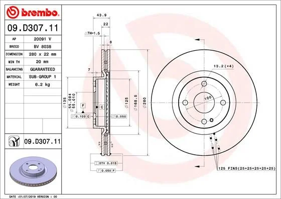 Brake Disc BREMBO 09.D307.11