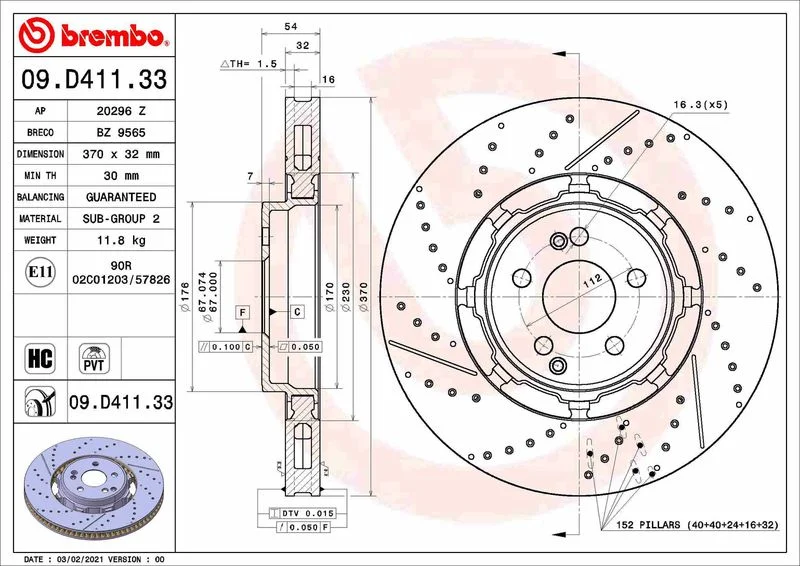 Brzdový kotúč BREMBO 09.D411.33