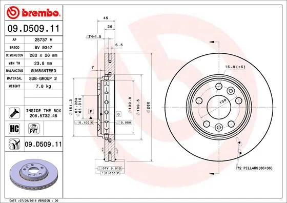 Brzdový kotúč BREMBO 09.D509.11
