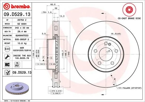 Brzdový kotúč BREMBO 09.D529.13