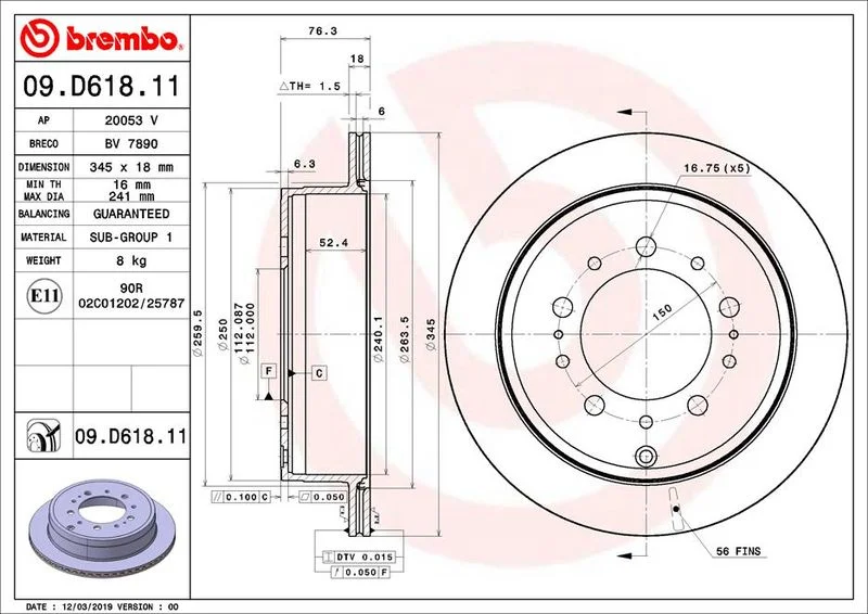 Brake Disc BREMBO 09.D618.11