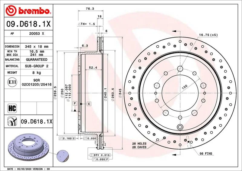 Brzdový kotúč BREMBO 09.D618.1X