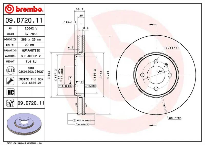 Brake Disc BREMBO 09.D720.11