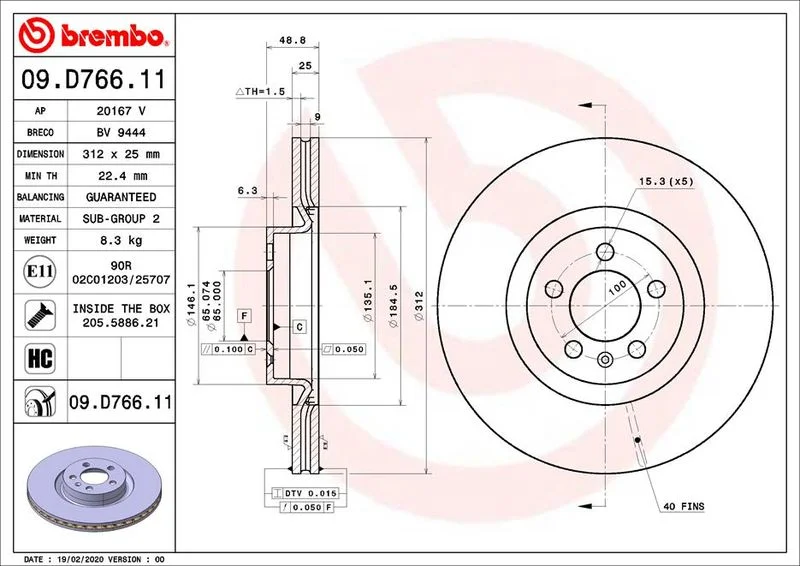 Brake Disc BREMBO 09.D766.11