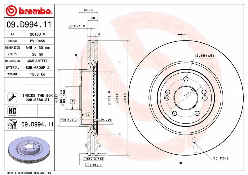 Brake Disc BREMBO 09.D994.11
