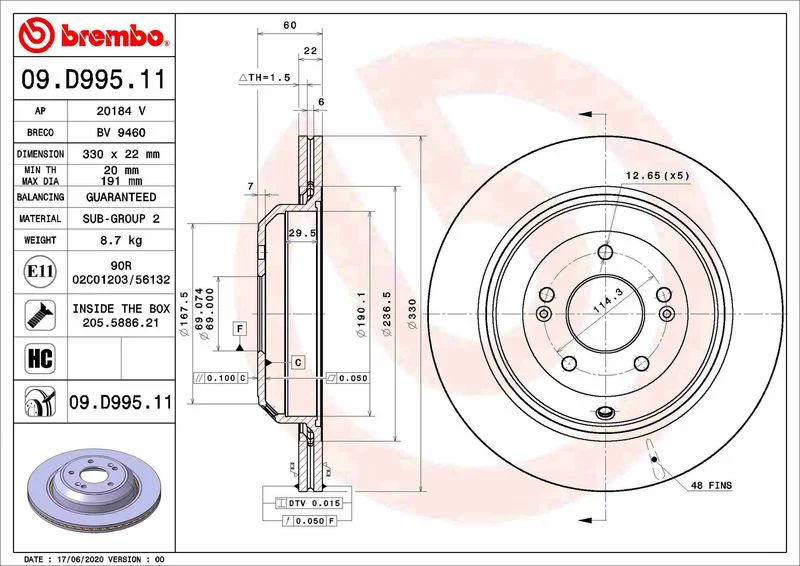 Brake Disc BREMBO 09.D995.11