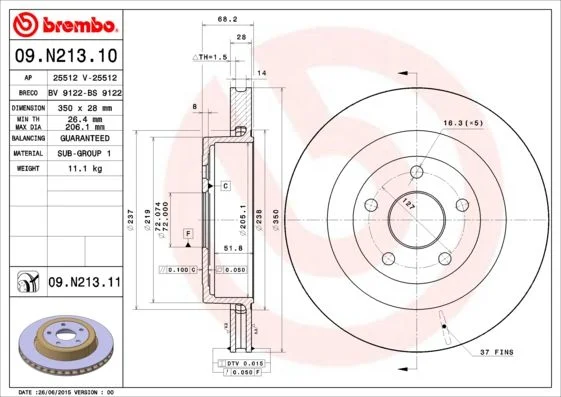 Brzdový kotúč BREMBO 09.N213.11