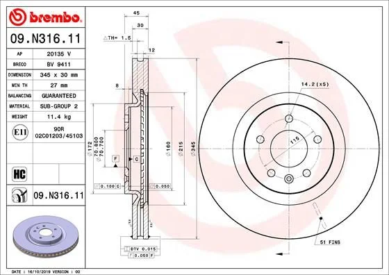 Brzdový kotúč BREMBO 09.N316.11
