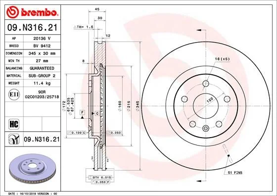 Brzdový kotúč BREMBO 09.N316.21