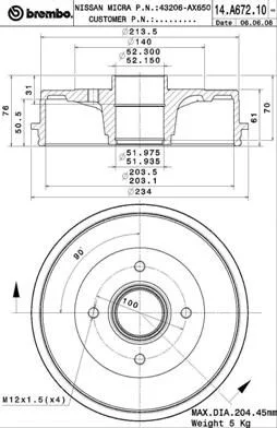Brzdový bubon BREMBO 14.A672.10