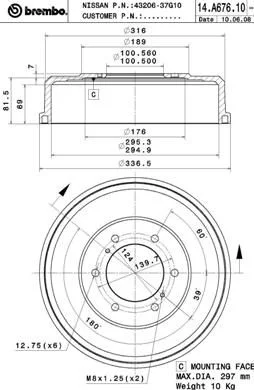 Brzdový bubon BREMBO 14.A676.10