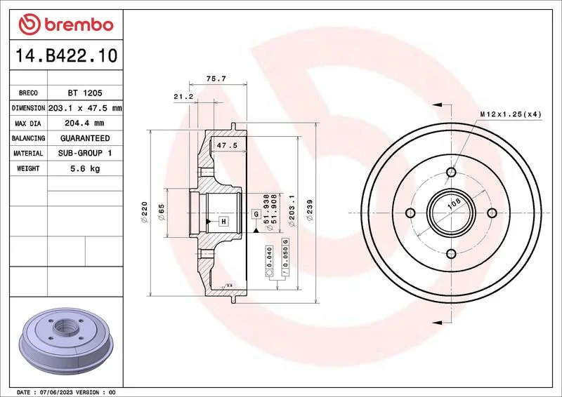 Brake Drum BREMBO 14.B422.10