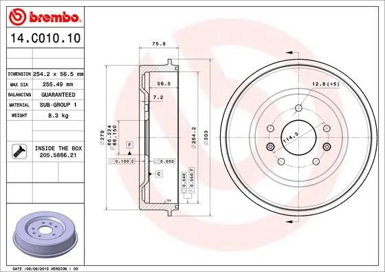 Brzdový bubon BREMBO 14.C010.10