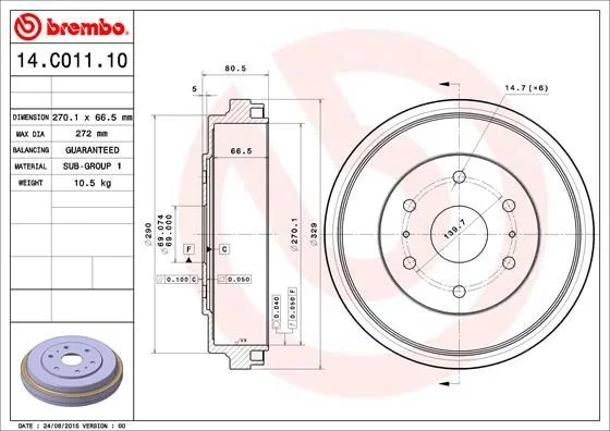 Brzdový bubon BREMBO 14.C011.10