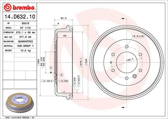 Brzdový bubon BREMBO 14.D632.10