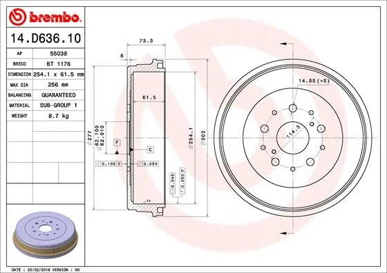 Brzdový bubon BREMBO 14.D636.10