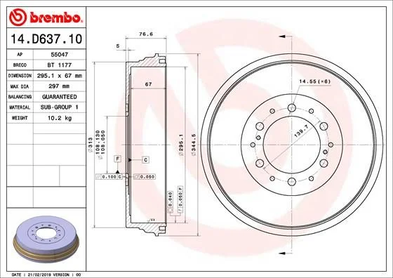 Brzdový bubon BREMBO 14.D637.10