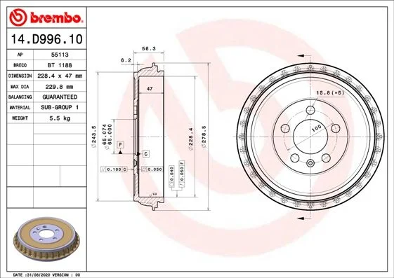 Brzdový bubon BREMBO 14.D996.10