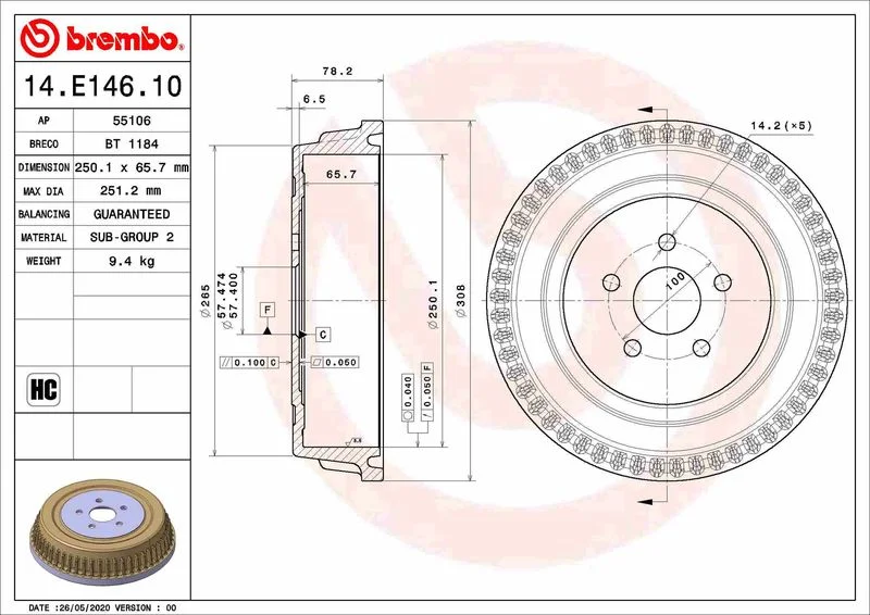 Brake Drum BREMBO 14.E146.10