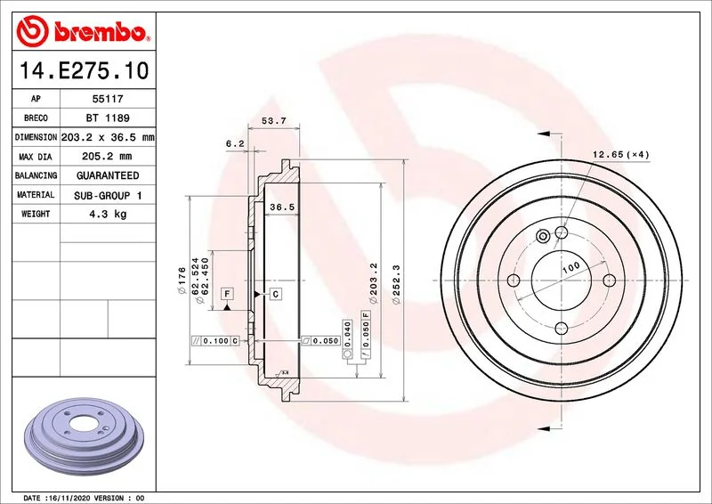Brake Drum BREMBO 14.E275.10