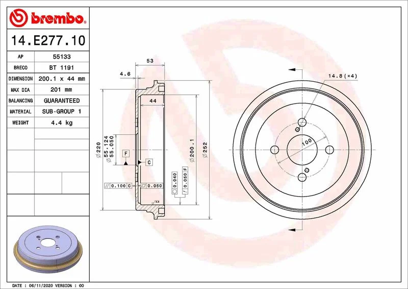 Brzdový bubon BREMBO 14.E277.10