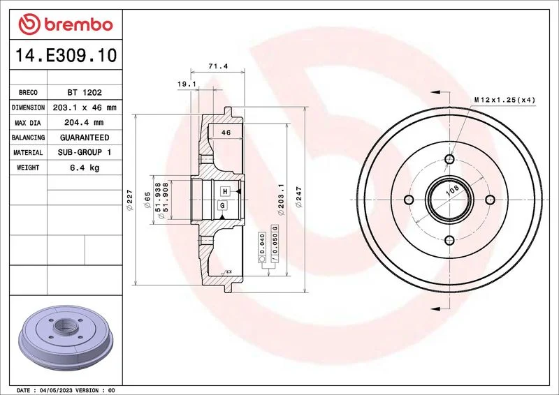 Brake Drum BREMBO 14.E309.10