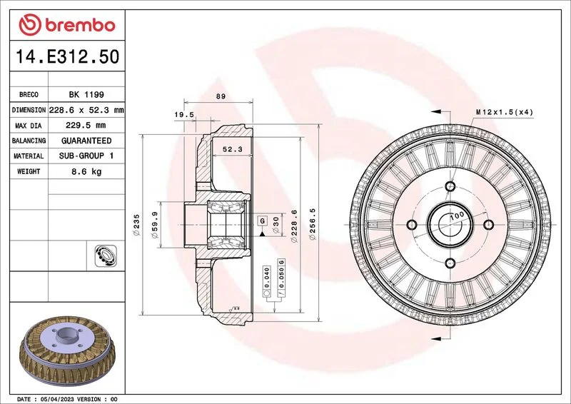 Brake Drum BREMBO 14.E312.50