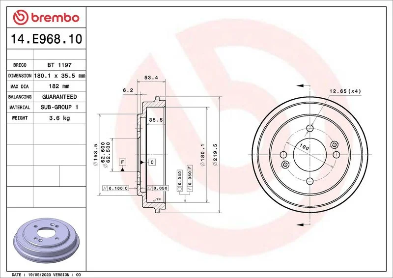 Brzdový bubon BREMBO 14.E968.10