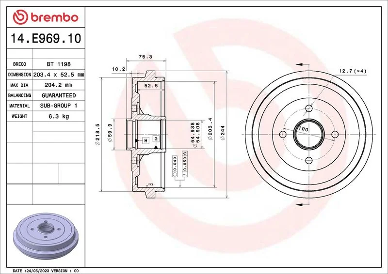 Brake Drum BREMBO 14.E969.10