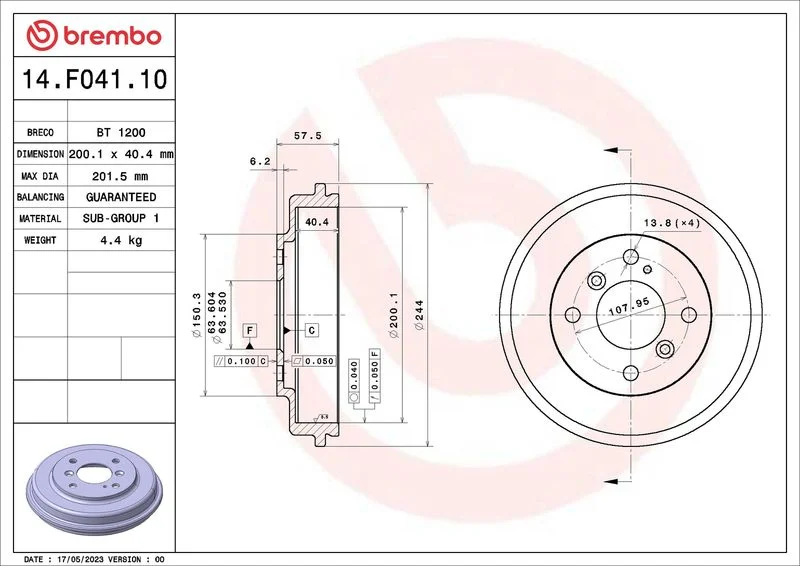 Brake Drum BREMBO 14.F041.10