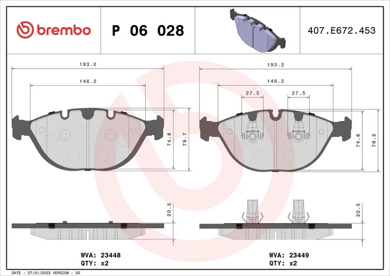 Sada brzdových platničiek, kotúčová brzda BREMBO P 06 028