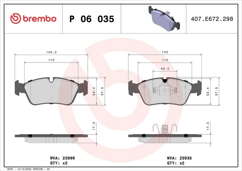 Sada brzdových platničiek, kotúčová brzda BREMBO P 06 035X